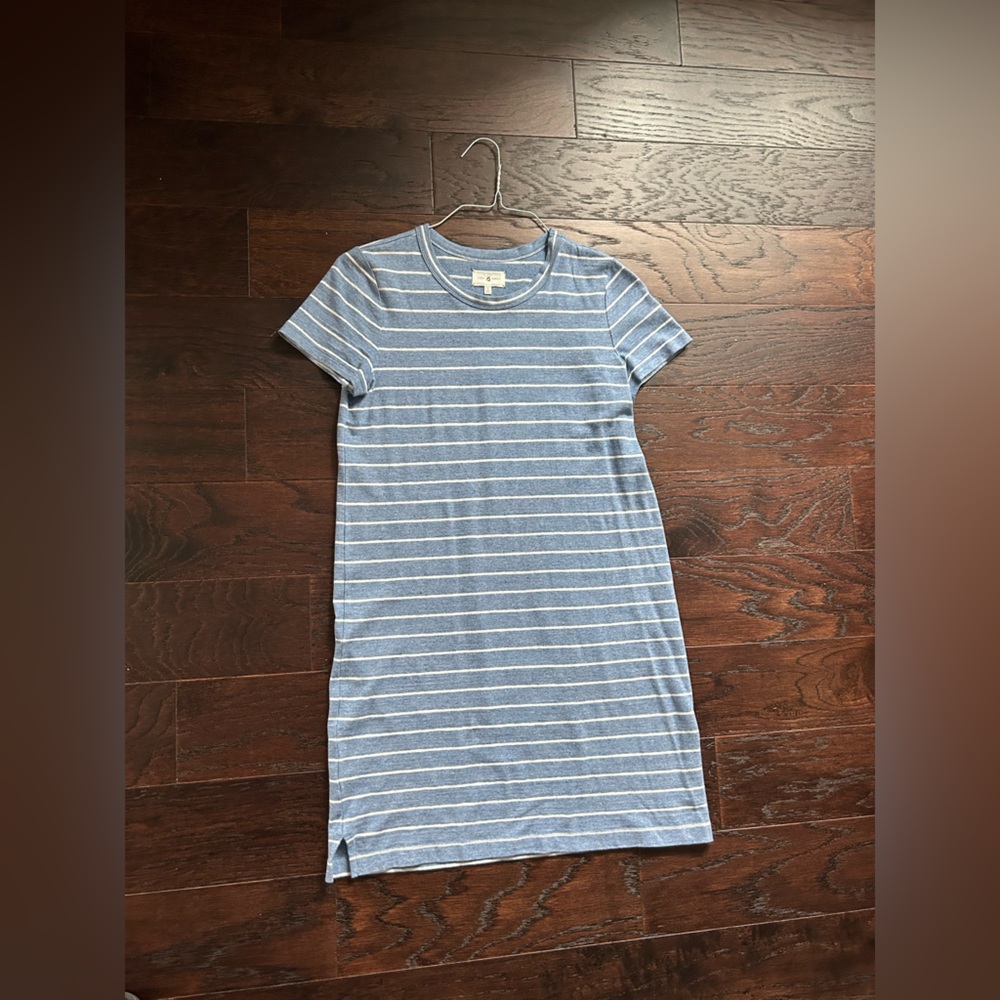 Lou and Grey Blue and White Striped T-Shirt Dress (Loft)
